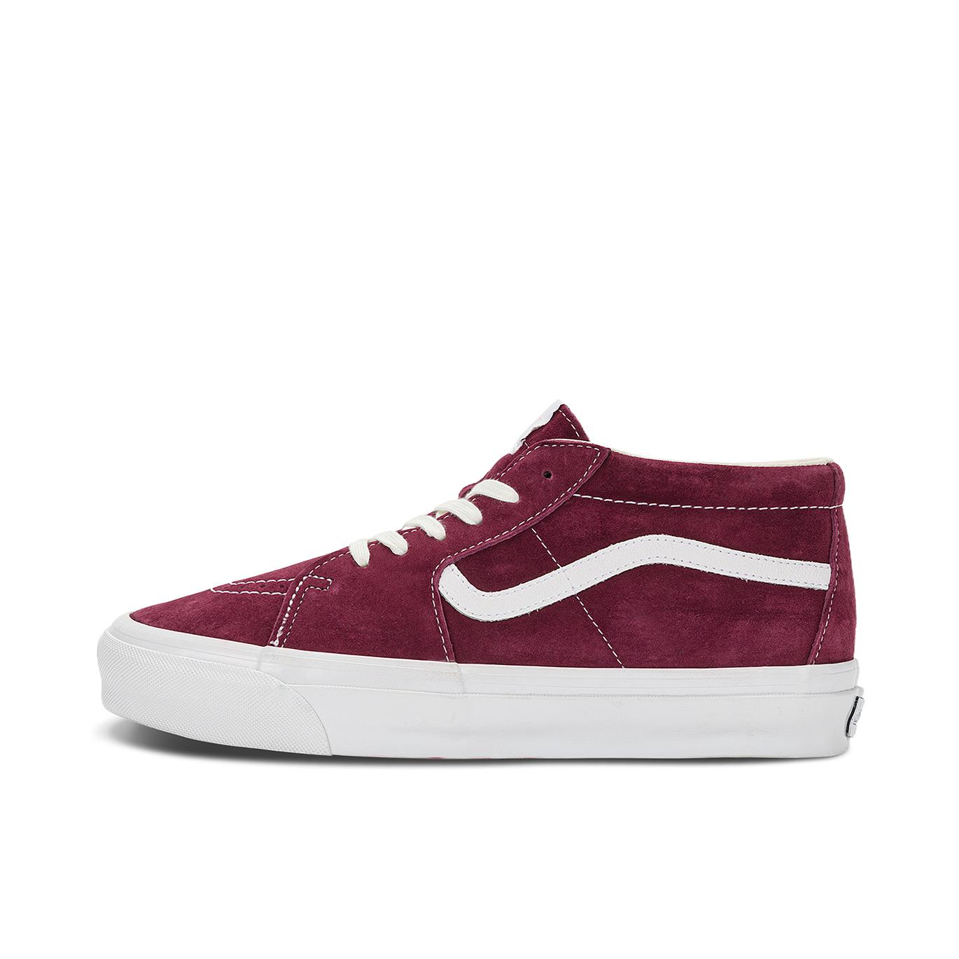 推荐商品：Vans/范斯 SK8-Mid 板鞋 潮流拼接复古百搭防滑耐磨 麂皮/酒红色/白色