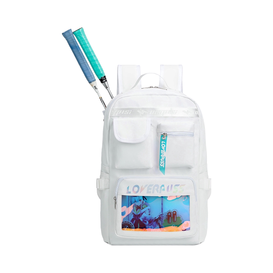 推荐商品：情人猫 情侣款潮流防水织物大容量轻便运动学生反光痛包背包书包旅行包电脑包双肩包球包羽毛球包