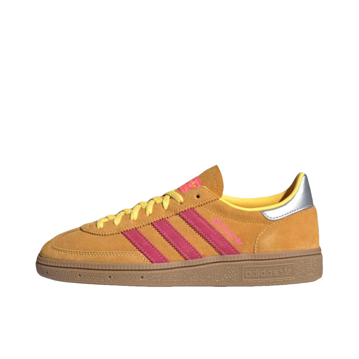 推荐商品：adidas Originals Handball Spezial 薄底鞋 T头鞋 德训鞋 板鞋 简约百搭复古轻便防滑耐磨贴合圆头耐穿 火花/明亮粉红/金属银 