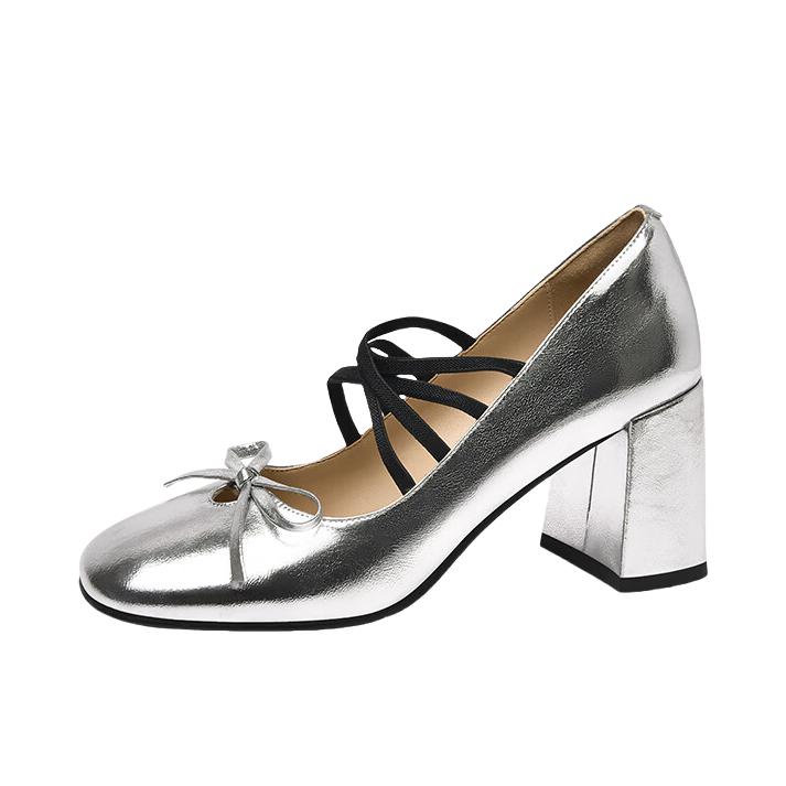 推荐商品：Lily Wei 法式 复古 真皮 甜美 高跟鞋 ML-176 跟高7cm/银色