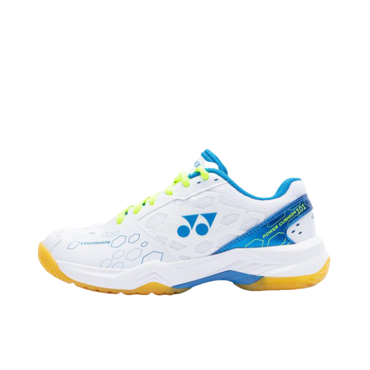 推荐商品：YONEX/尤尼克斯 Power Cushion 101系列 羽毛球鞋 系带减震稳定轻便训练包裹性轻量圆头回弹合成革 白色/珍珠蓝