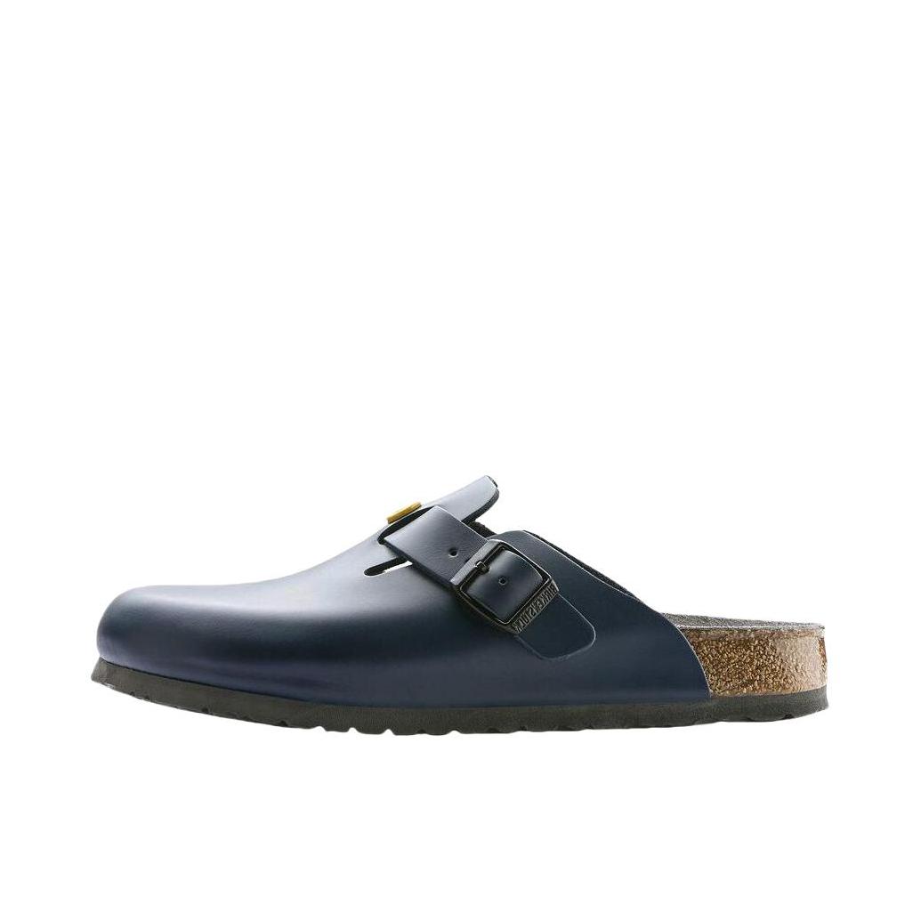 推荐商品：Birkenstock Boston系列 勃肯鞋 半拖鞋 防滑防磨包头软底搭扣秋冬绒面革牛皮软木 穆勒鞋一脚蹬 棕色/蓝色
