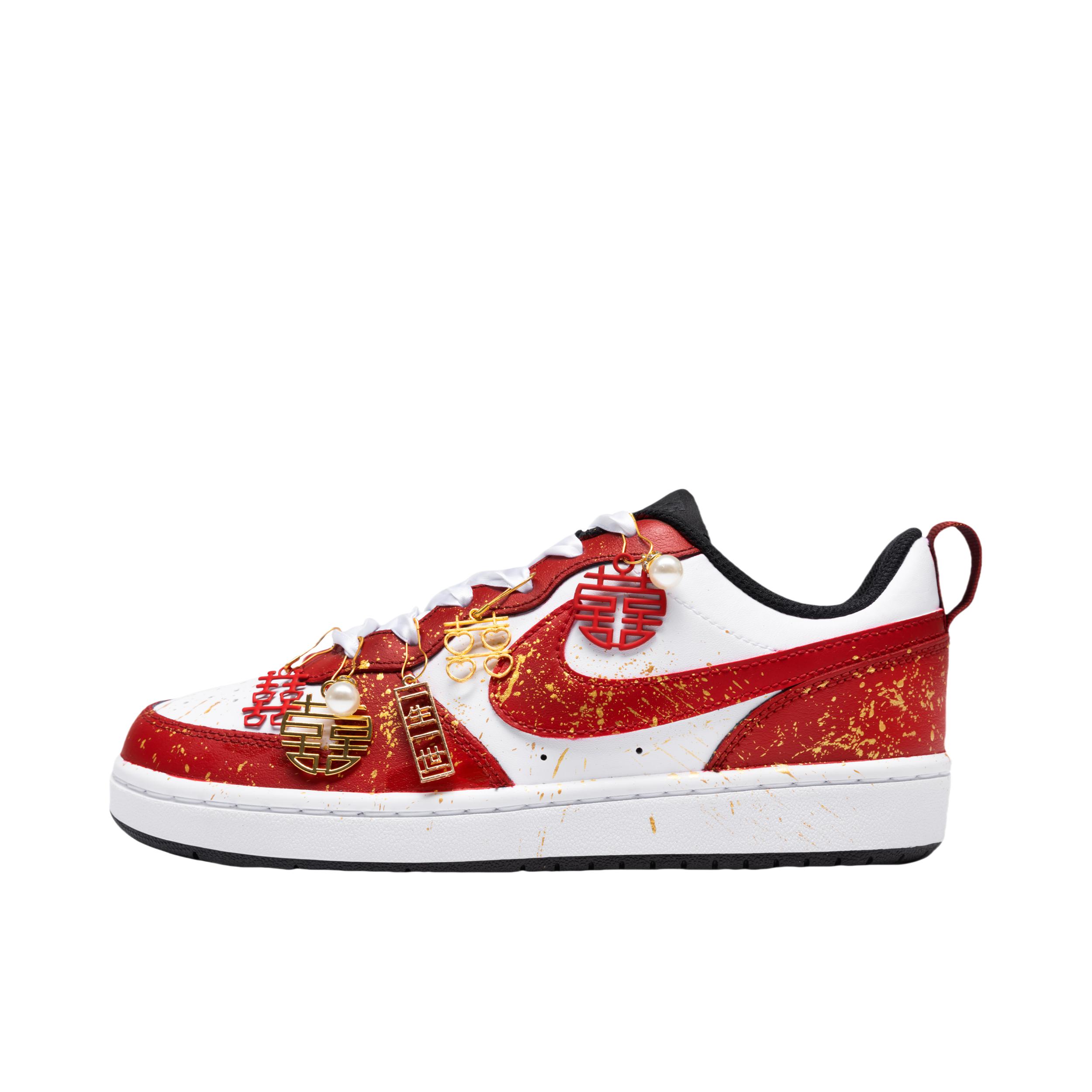 推荐商品：【定制球鞋】 Nike Court Borough 2 板鞋 包裹性增高减龄解构风合成革美式防滑复古轻便 GS/长相思/红色