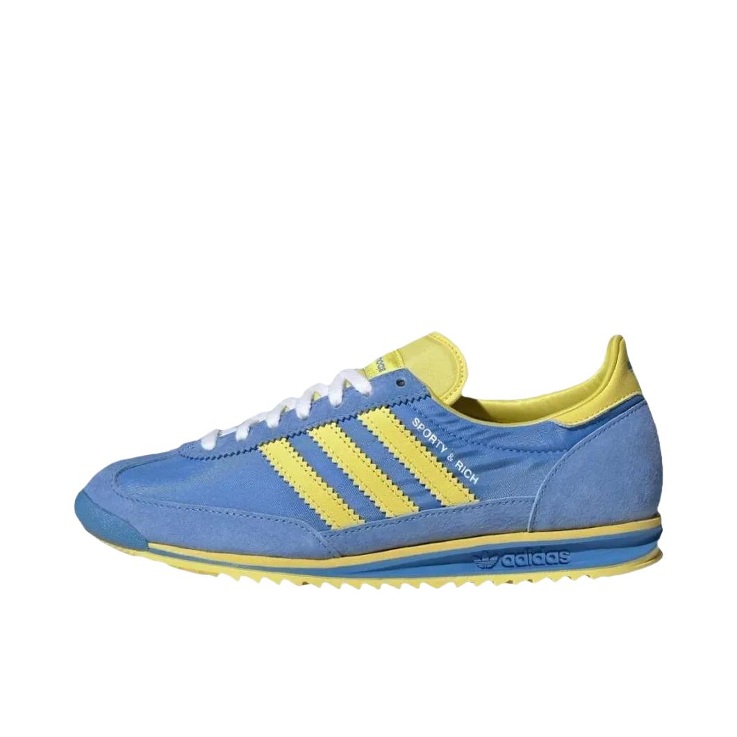 推荐商品：【马思纯同款】 adidas Originals SL 72 T头鞋 德训鞋 运动休闲鞋 轻便防滑耐磨透气舒适简约复古 SPORTY & RICH联名/深蓝色/黄色