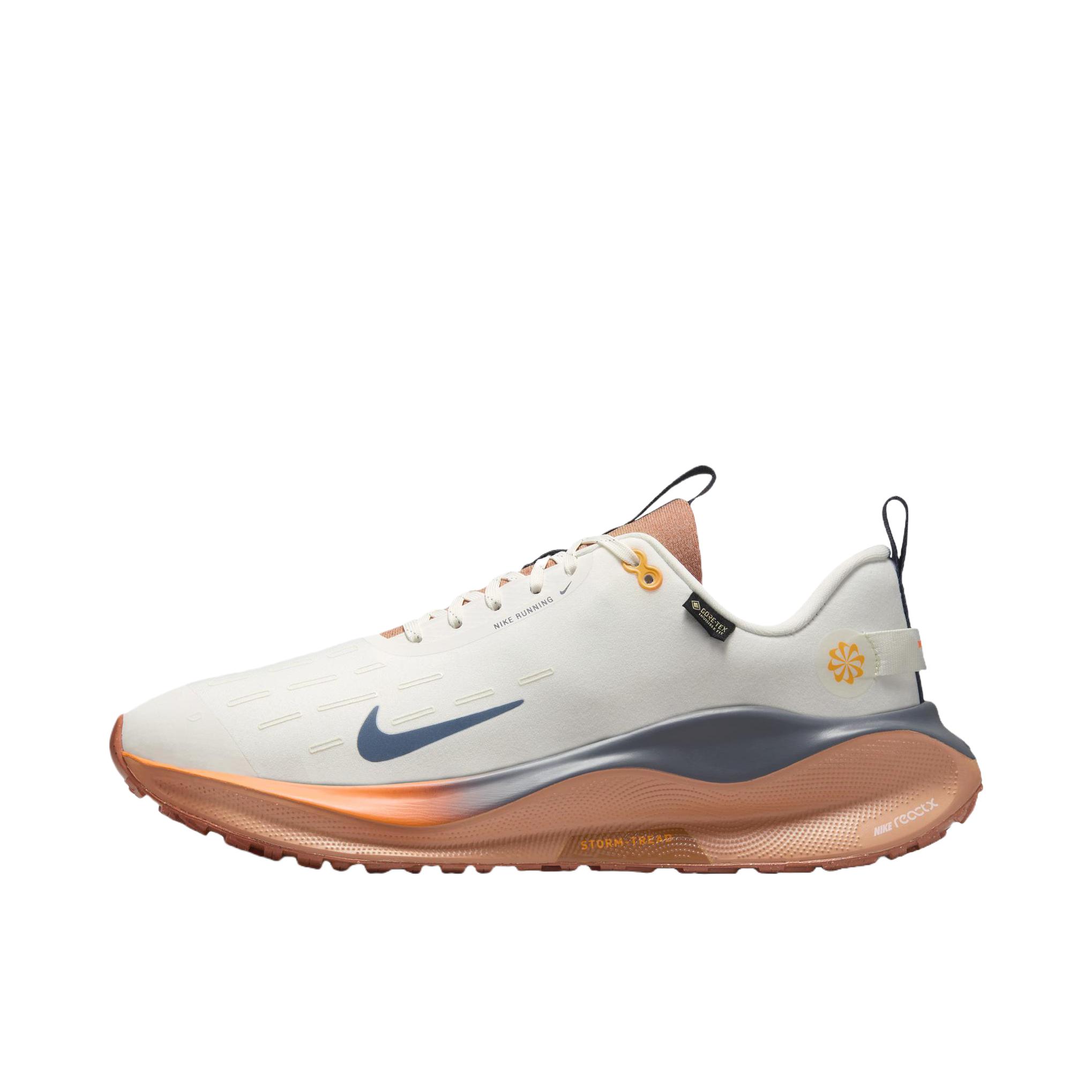 推荐商品：Nike React Infinity Run 4 跑鞋 公路舒适缓震防滑耐磨防水织物训练飞织抓地包裹性 帆白/闪电蓝