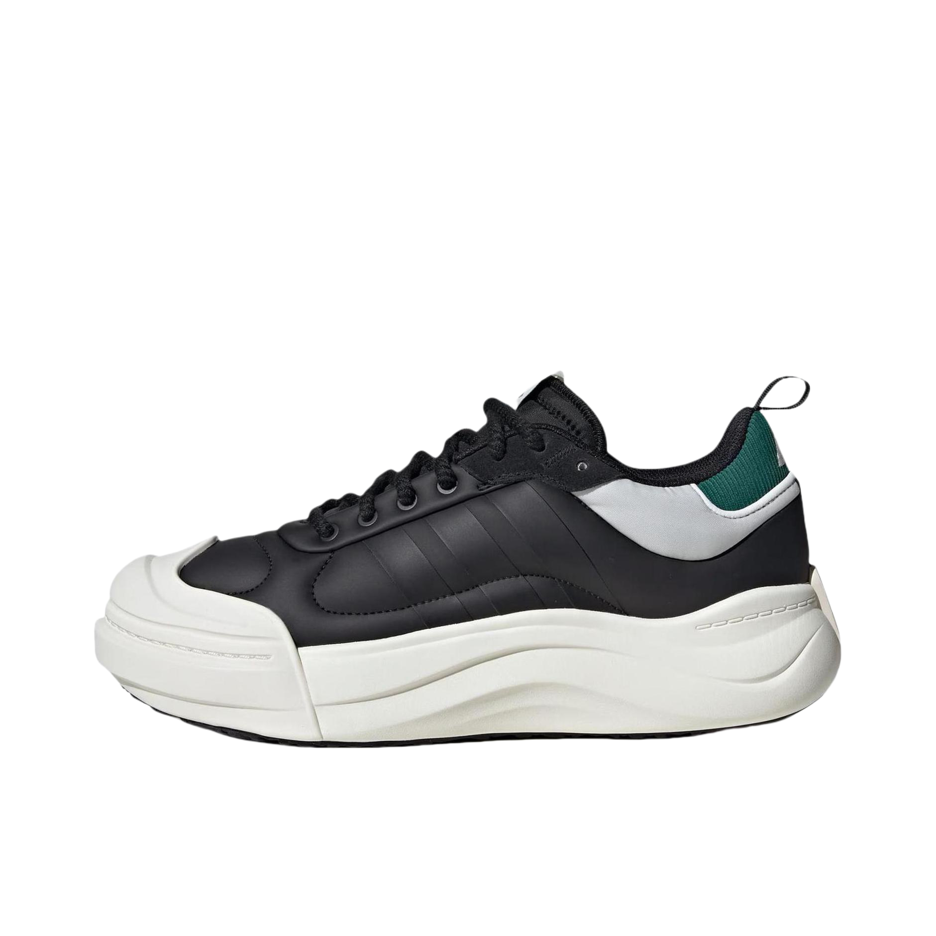 推荐商品：adidas MAXXCOURT LEATHER 运动休闲鞋 厚底舒适减震防滑耐磨低帮系带 一号黑/森林绿/土棕褐