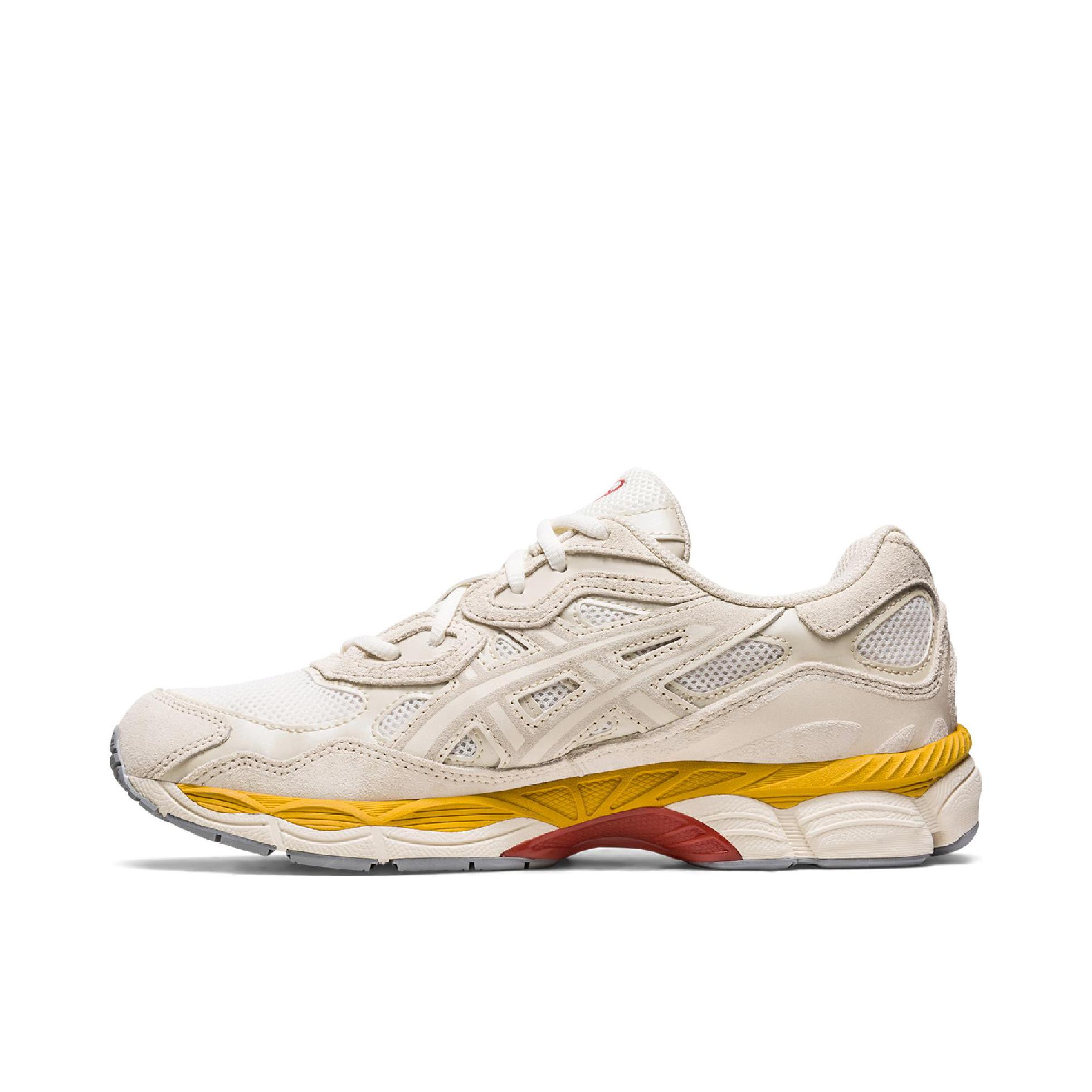 推荐商品：Asics/亚瑟士 Gel-NYC 跑鞋 圆头缓震防滑耐磨机能风复古潮流织物合成革贴合支撑耐穿 白色/米色