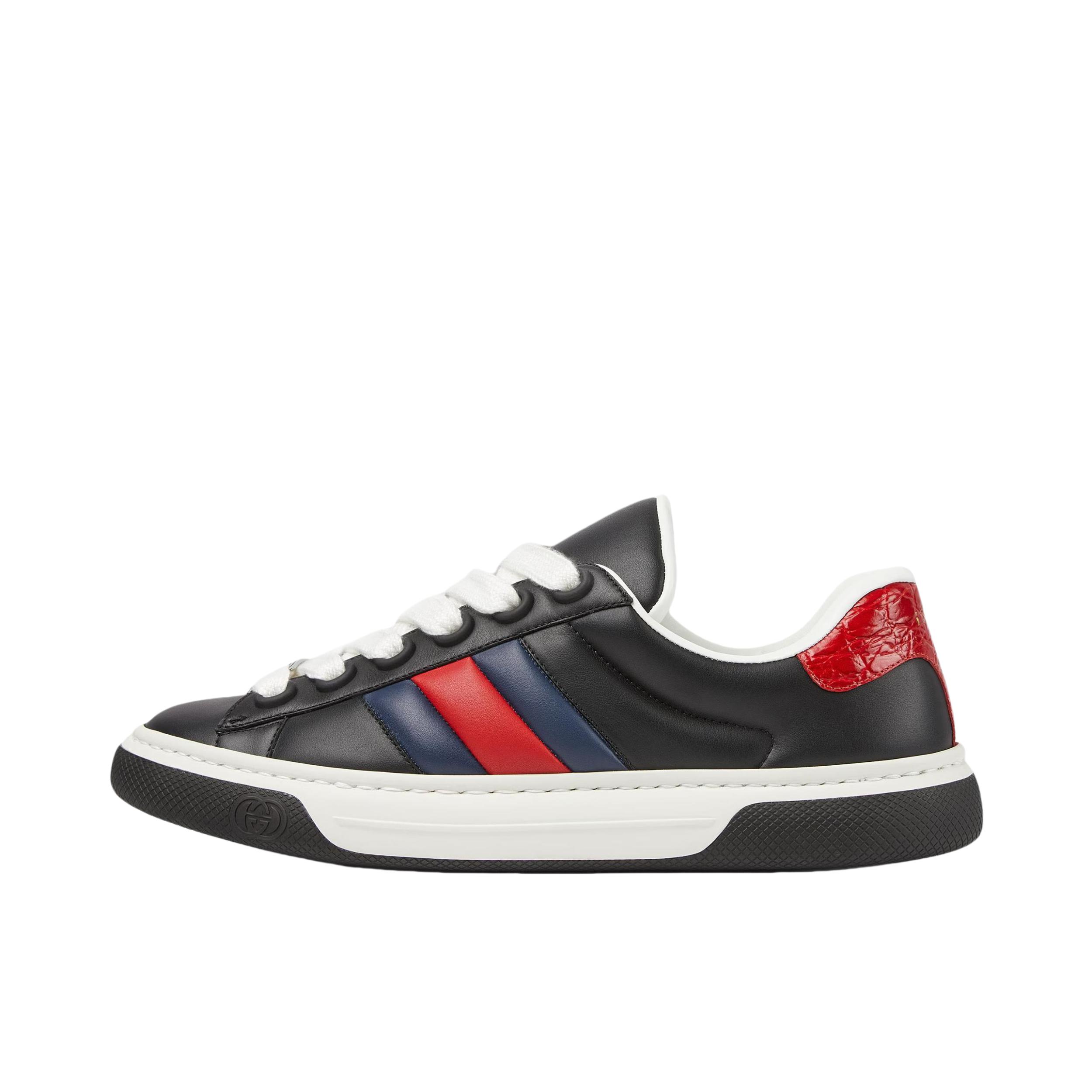 推荐商品：Gucci Ace 板鞋 刺绣时尚百搭舒适轻便休闲复古牛皮运动圆头 男款/黑色/红色
