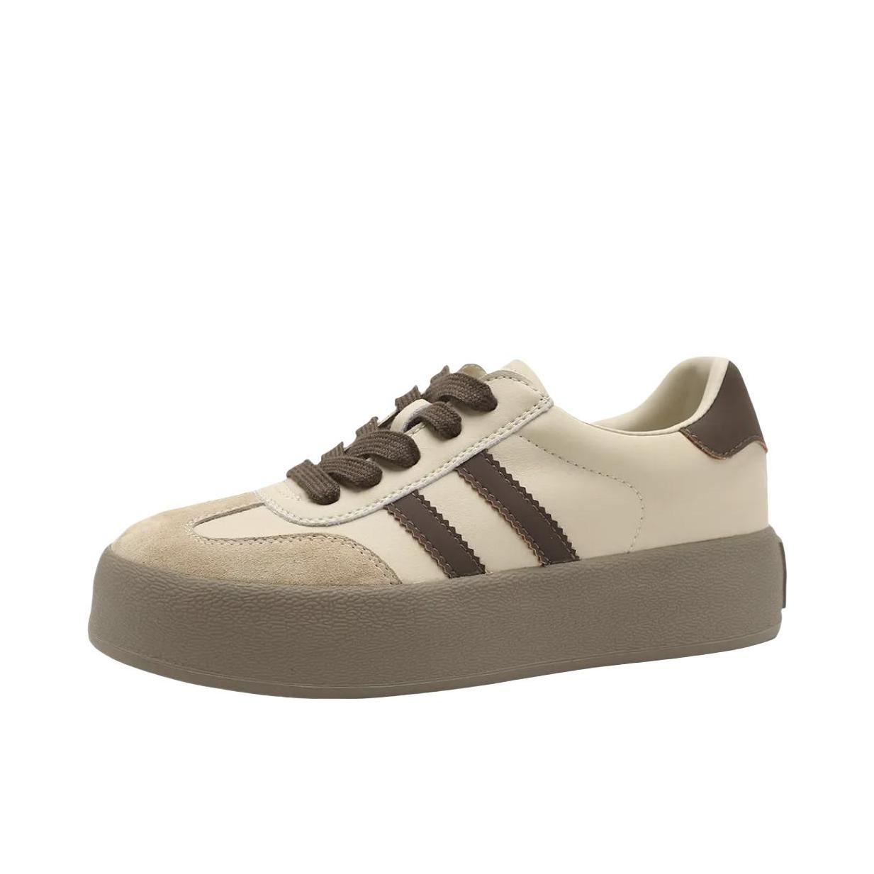 推荐商品：D:FUSE SCANDINAVIA 牛皮革 百搭时尚 复古休闲 增高 圆头 德训鞋 板鞋 DF3311232G 女款/米白色/咖啡色