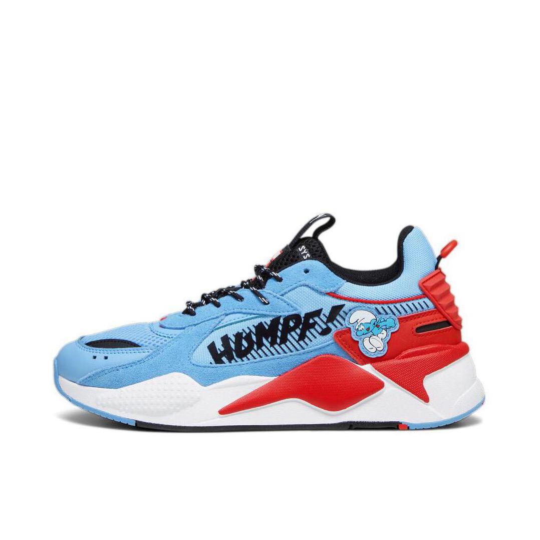 推荐商品：Puma/彪马 RS-X Mix 复古缓震 防滑耐磨 舒适透气 抗磨损 织物 人造革 增高鞋 老爹鞋 蓝精灵联名/蓝色/红色/白色