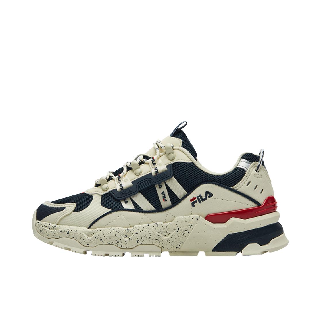 推荐商品：FILA/斐乐 TREK 满天星 防滑耐磨 时尚复古 网面 包裹性 合成革织物 厚底鞋 运动休闲鞋 米色/白色/蓝色