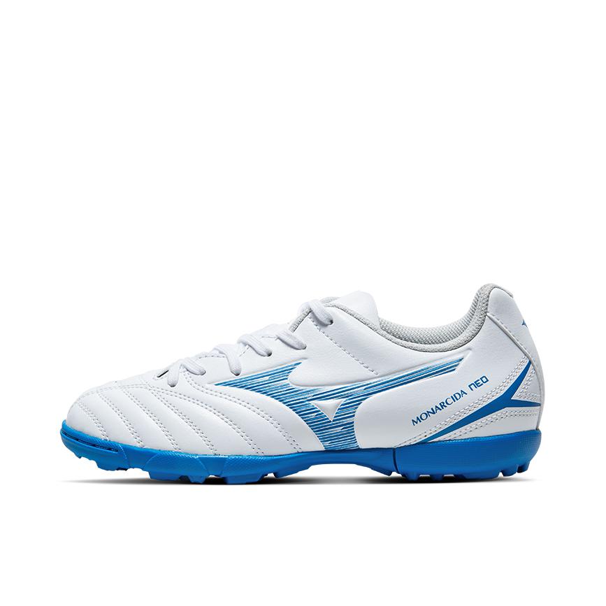 推荐商品：Mizuno/美津浓 MONARCIDA NEO III SELECT AS 中端 碎钉 舒适百搭 防踢 比赛训练 人造草地 胶质 足球鞋 白色/浅蓝色