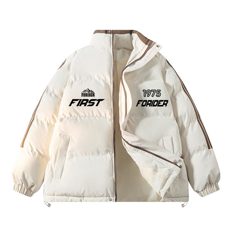 推荐商品：Forider  美式直筒条纹字母印花短款棉服 男女同款 FOR2288YH60629YF 白