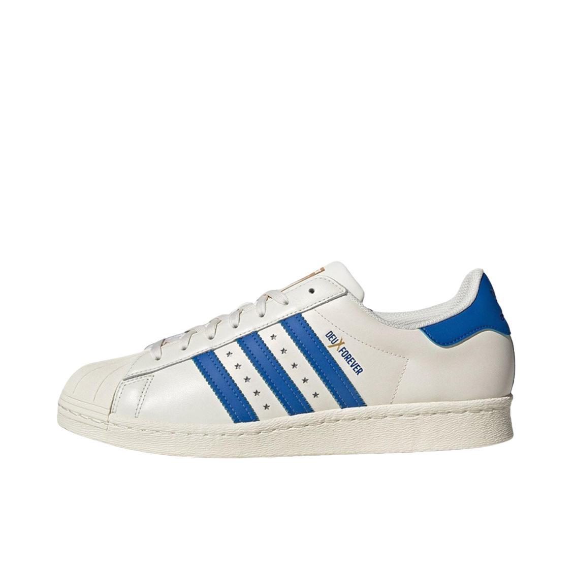 推荐商品：adidas Superstar 80s 板鞋 贝壳头复古防滑耐磨防水减震运动 米色/蓝色
