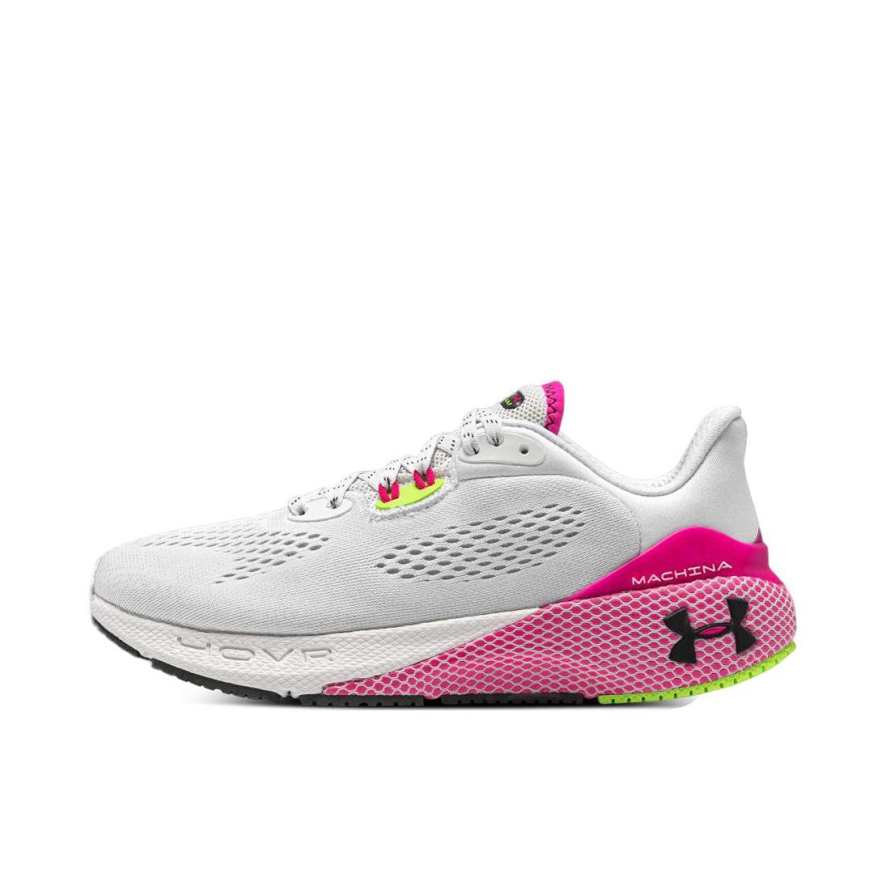 推荐商品：Under Armour/安德玛 Hovr Machina 3 健身训练 网面透气 防滑耐磨 舒适缓震 百搭 跑鞋 白色/玫粉