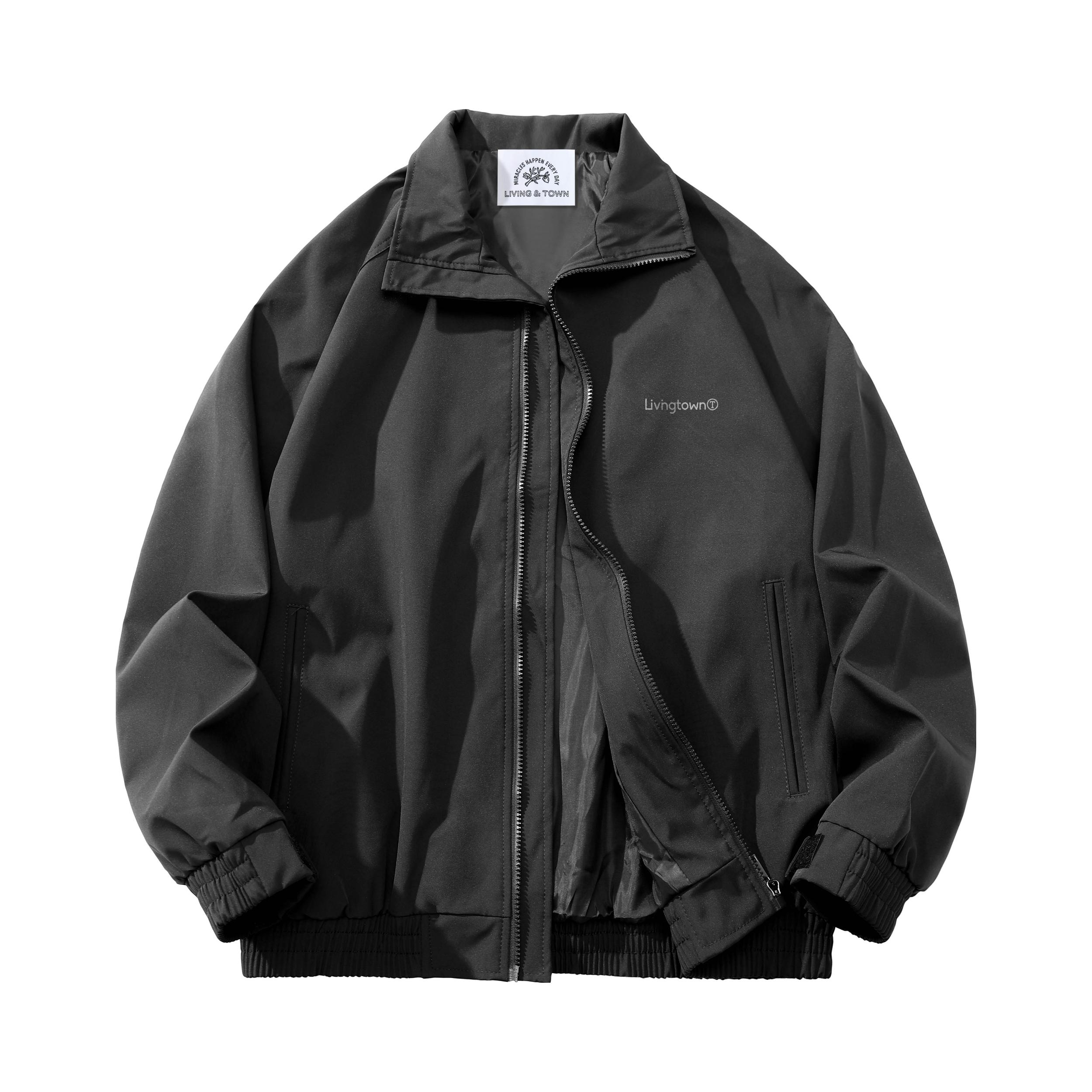 推荐商品：LivingTown  印花立领落肩袖飞行夹克 男女同款 LQ8916 黑