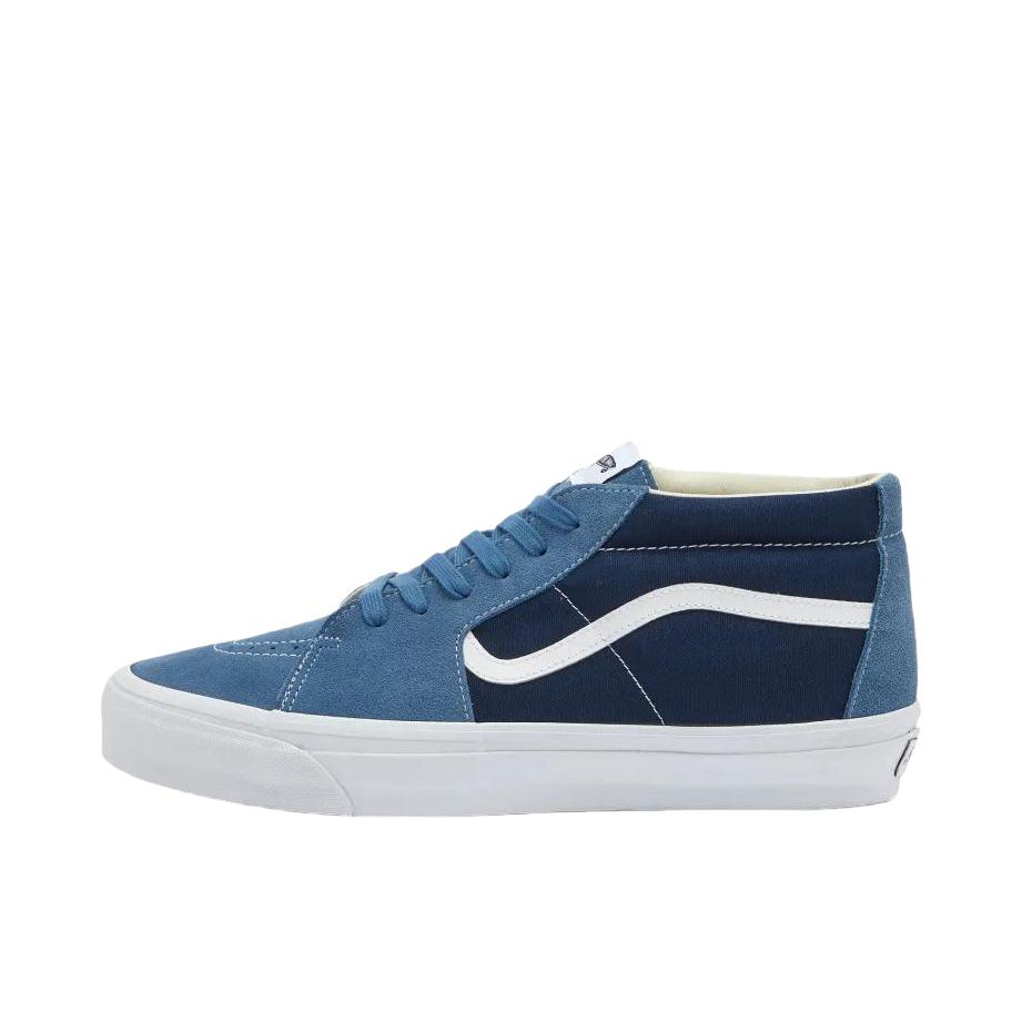推荐商品：Vans/范斯 SK8-Mid 板鞋 潮流拼接复古百搭防滑耐磨 蓝色/纯白色