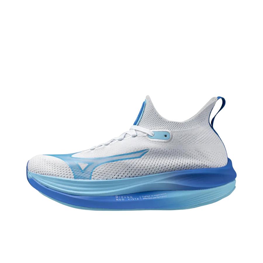 推荐商品：Mizuno/美津浓 NEO VISTA 舒适厚底 防滑耐磨 轻便透气 稳定推进 减震 复古 训练 跑鞋 灰色/河蓝/无限蓝
