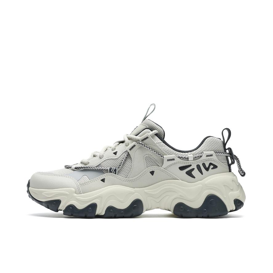 推荐商品：FILA/斐乐 猫爪5代 老爹鞋 轻便增高复古厚底时尚 男款/银绿色/高调灰