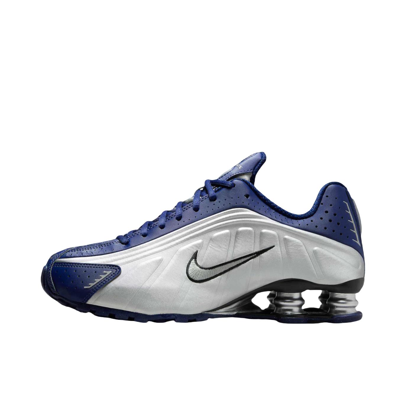 推荐商品：Nike Shox R4 跑鞋 气柱弹簧气垫防滑耐磨舒适减震复古百搭合成革回弹支撑贴合短跑耐用 蓝色/紫色