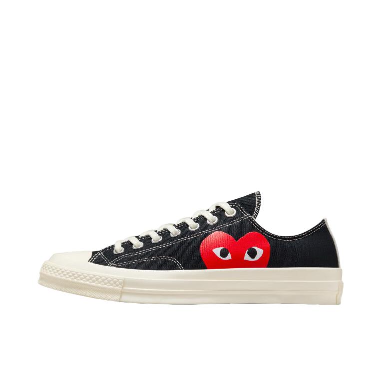 推荐商品：Converse/匡威 Chuck 70 帆布鞋 防滑耐磨薄底轻便透气舒适百搭复古时尚贴合圆头流光风 CDG Play联名/低帮/黑色