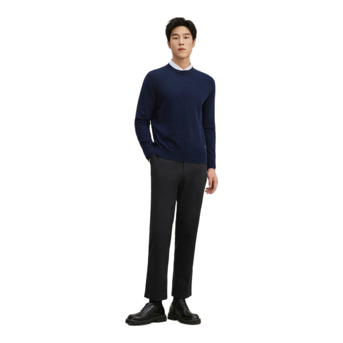 推荐商品：鄂尔多斯1980  保暖羊绒直筒型圆领毛衣 D146A0002 藏蓝