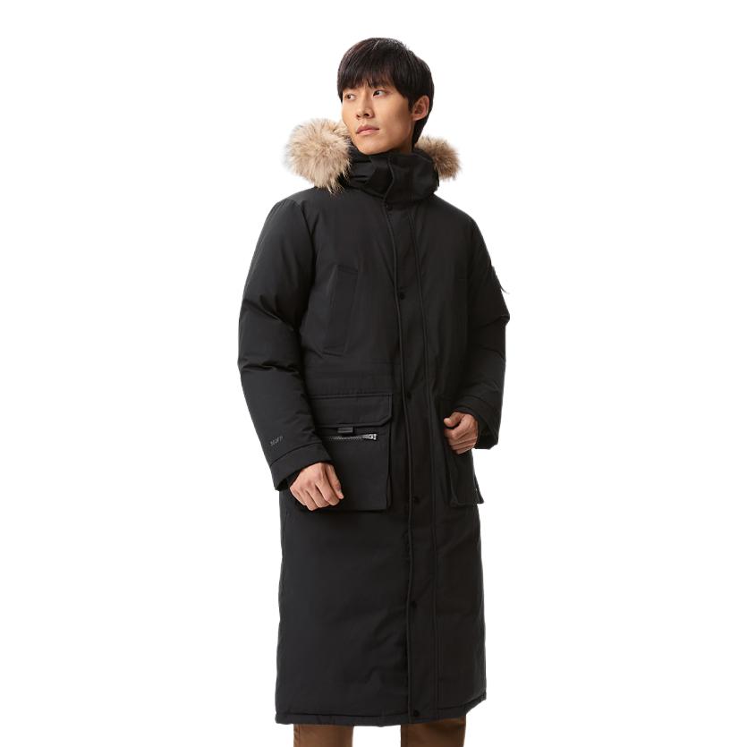 推荐商品：君羽 情侣过膝加厚长款羽绒服 男女同款 D52075 男款/黑