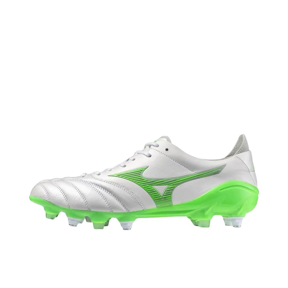 推荐商品：Mizuno/美津浓 Morelia Neo 4 Japan AG 舒适轻便 减震防滑 人草 短钉 足球鞋 白色/绿色