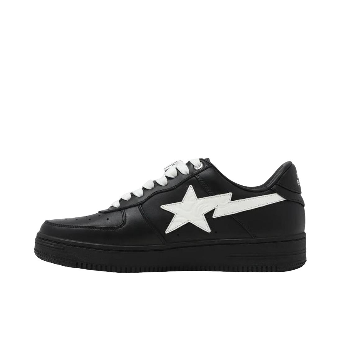 推荐商品：Bape Sta 板鞋 拼接舒适皮革防滑耐磨系带圆头时尚简约复古百搭牛皮压纹平跟徽标星星图案 哑光/黑色