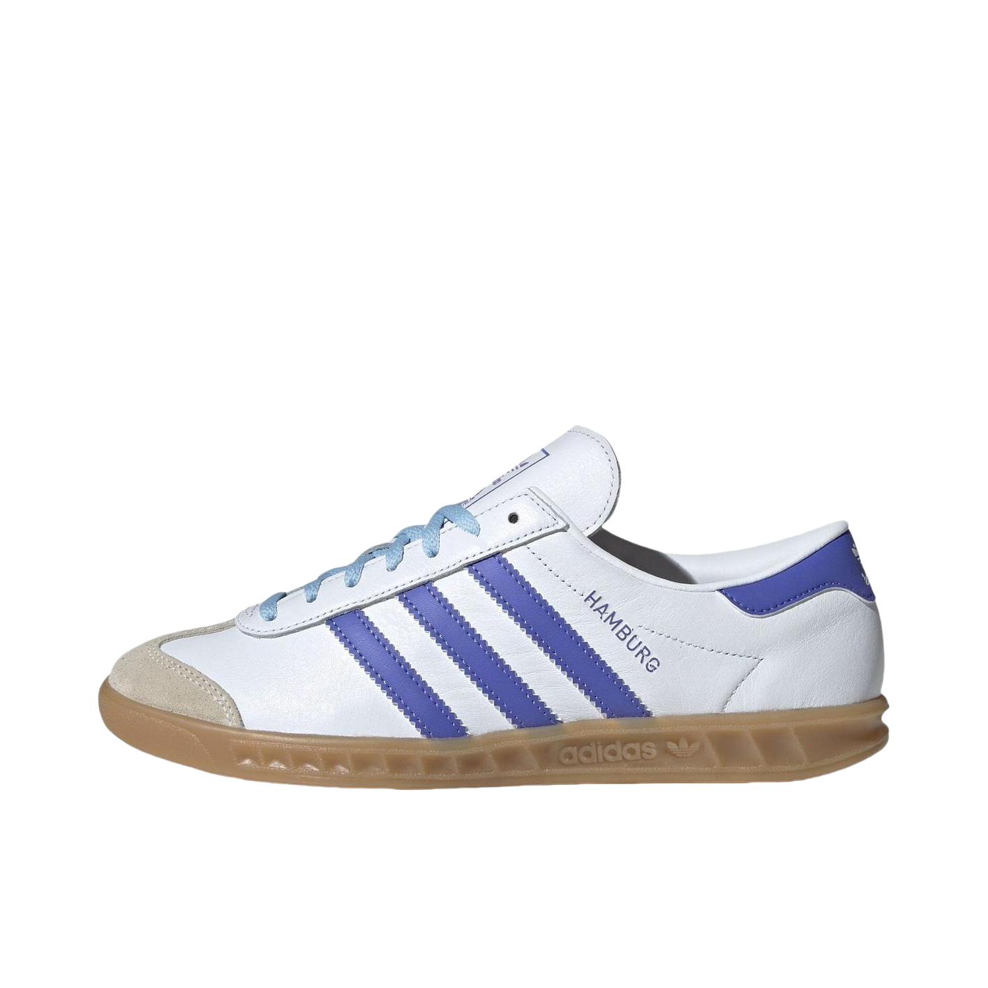 推荐商品：adidas Originals Hamburg 绒面革 复古 轻便 防滑耐磨 合成革 运功休闲鞋 白色/蓝色 