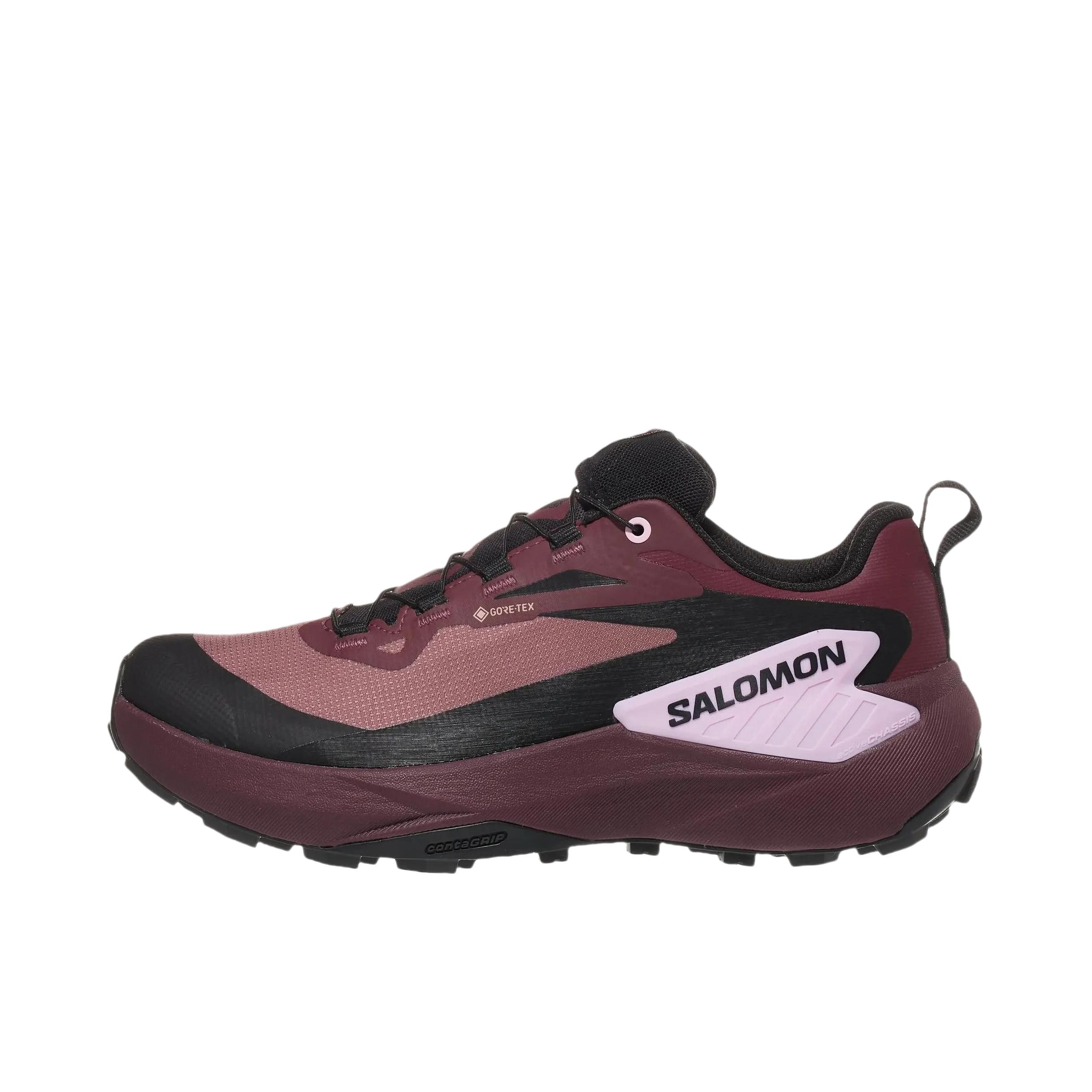 推荐商品：Salomon/萨洛蒙 Genesis 户外鞋 越野跑鞋 防水耐磨稳定支撑抓地敏捷长距离轻量包裹织物 B宽/女款/深紫色/红色