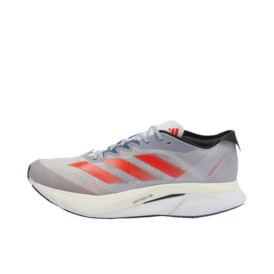 推荐商品：adidas Adizero Boston 12 跑鞋 碳板玻纤柱耐磨缓震马拉松运动支撑 灰色/红色