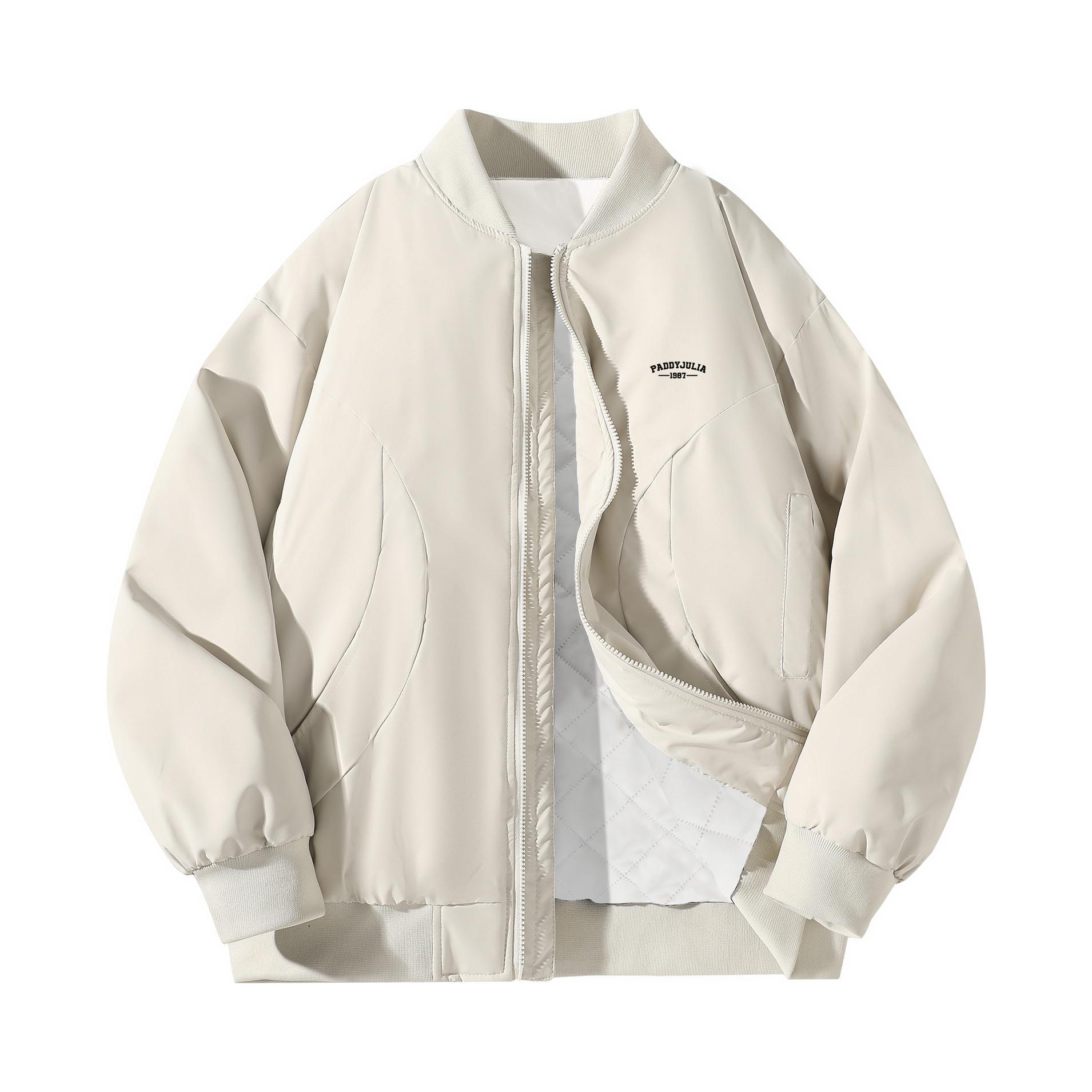 推荐商品：paddy julia  廓形棒球领加棉加厚拼接棉服 男女同款 PJ0T0L0CT8 浅卡其