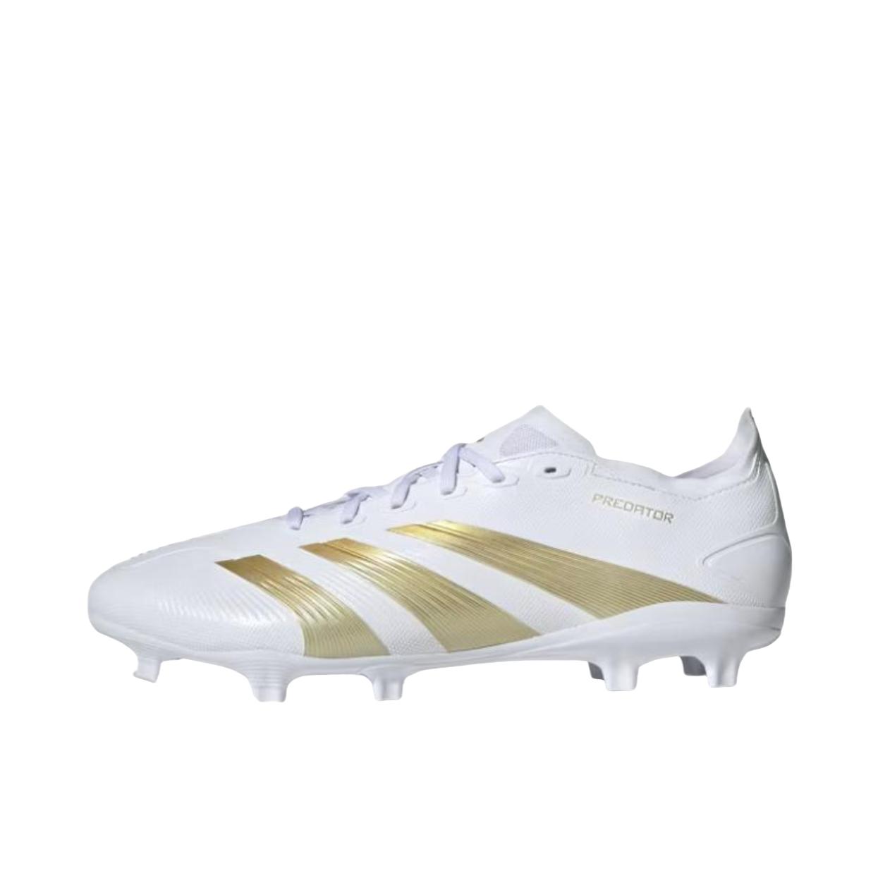 推荐商品：adidas Predator League FG 中端 胶质长钉 硬天然草场 防滑耐磨 减震轻便 足球鞋 白色/金色 