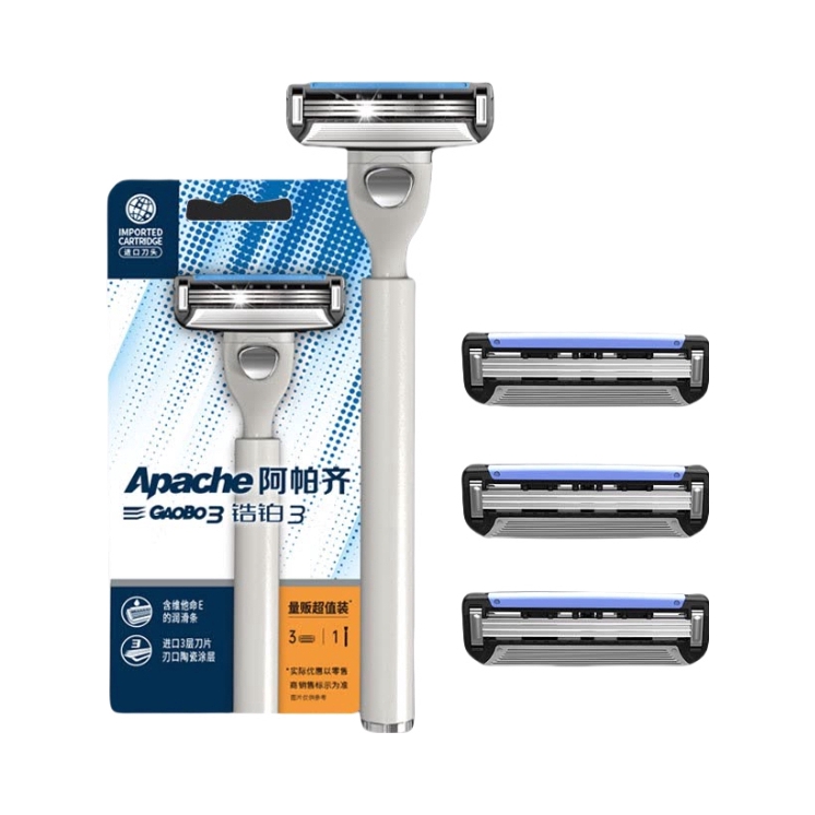 推荐商品：Apache/阿帕齐 锆铂3系列三层刀片老式手动刮胡刀剃须套装 高效洁面