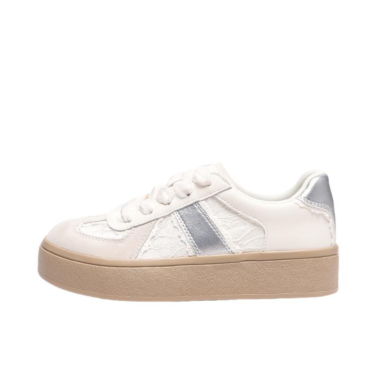 推荐商品：热风 圆头 系带 蕾丝 拼接 运动休闲鞋 H14W25107 女款/米色/银色