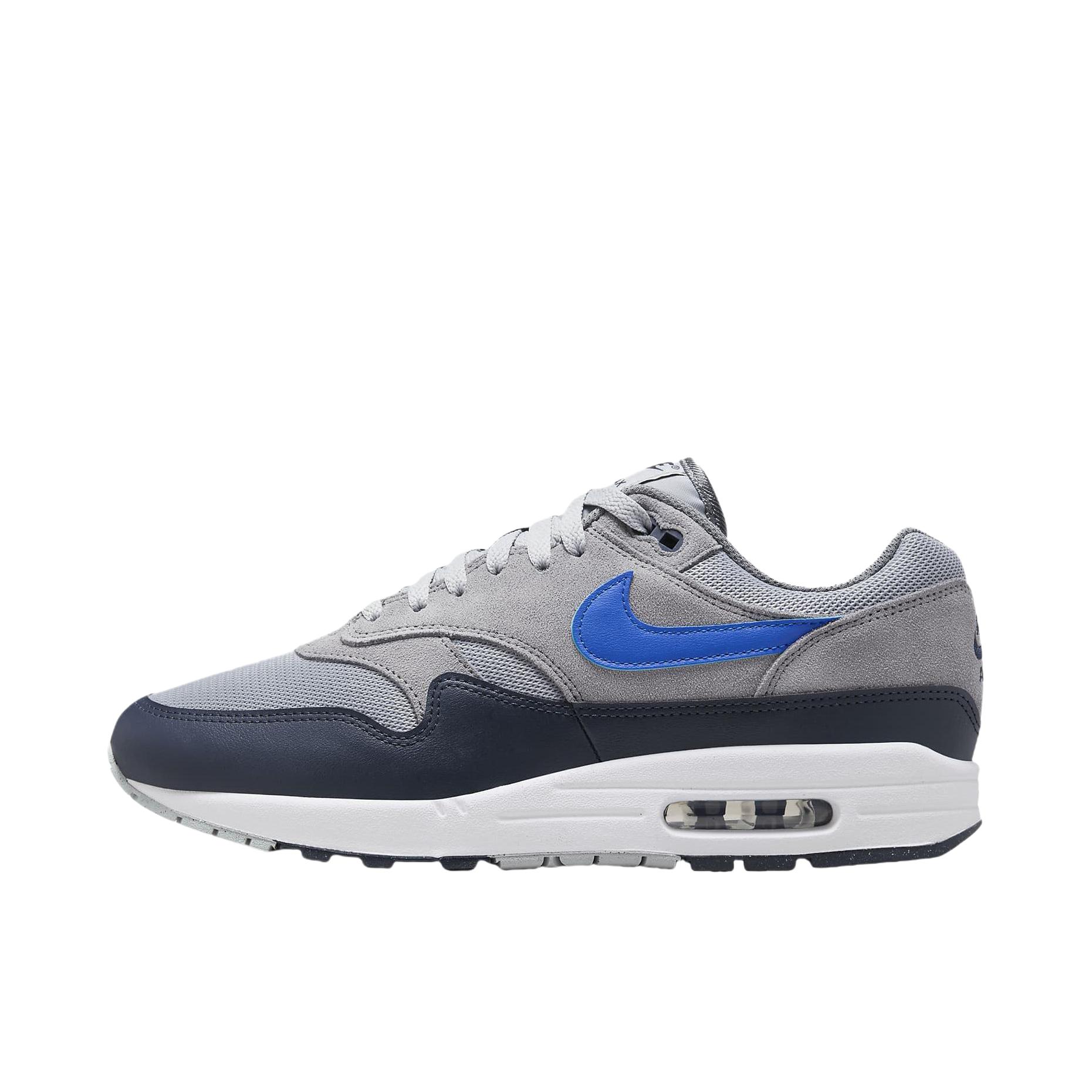 推荐商品：Nike Air Max 1 跑鞋 气垫缓震透气轻便复古运动舒适百搭潮流耐磨低帮训练防滑冬季支撑马拉松防水抓地圆头耐穿 灰色