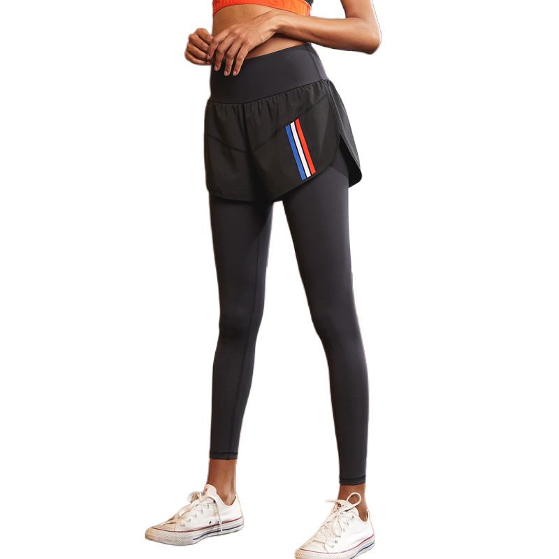 推荐商品：GYMNA 速干假两件高腰外穿弹力紧身裤 女装 G98802 黑