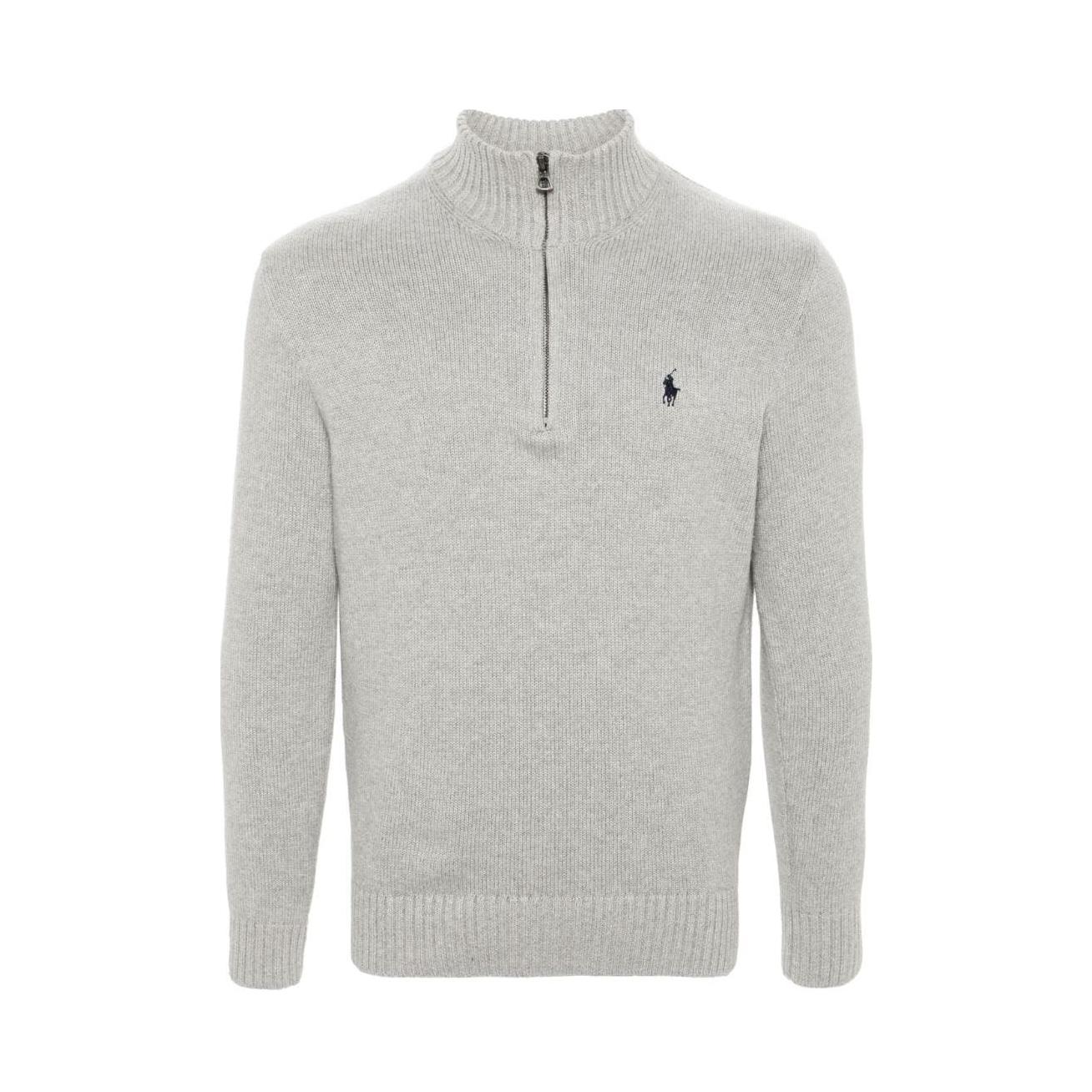 Ralph Lauren 徽标刺绣印花罗纹棉质立领四分之一拉链针织衫 710859939 灰