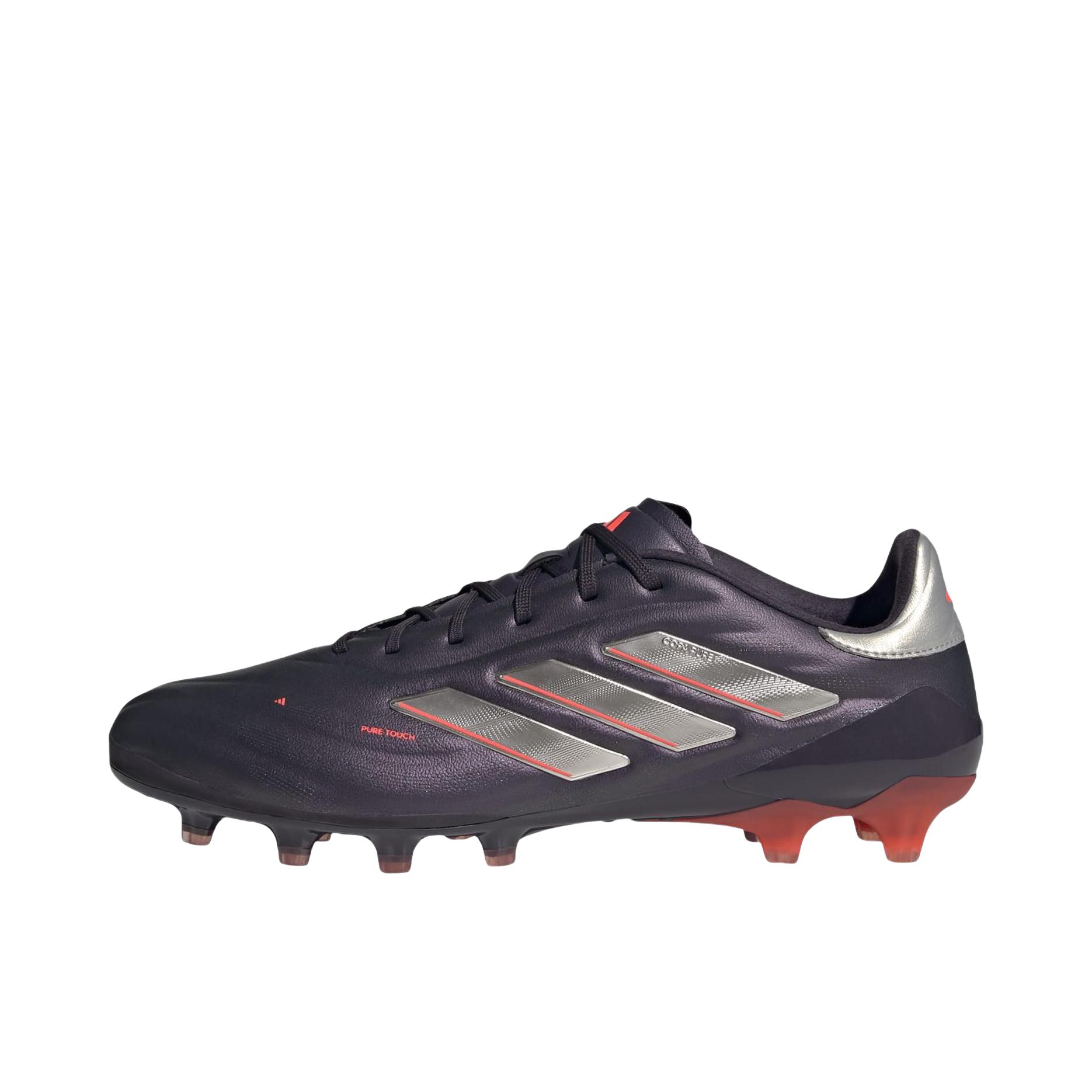 推荐商品：adidas Copa Pure 2 Elite 2G/3G AG 顶级 胶质短钉 人造草地 缓震防滑耐磨 足球鞋 极光黑/铂金金属色/涡轮增压 