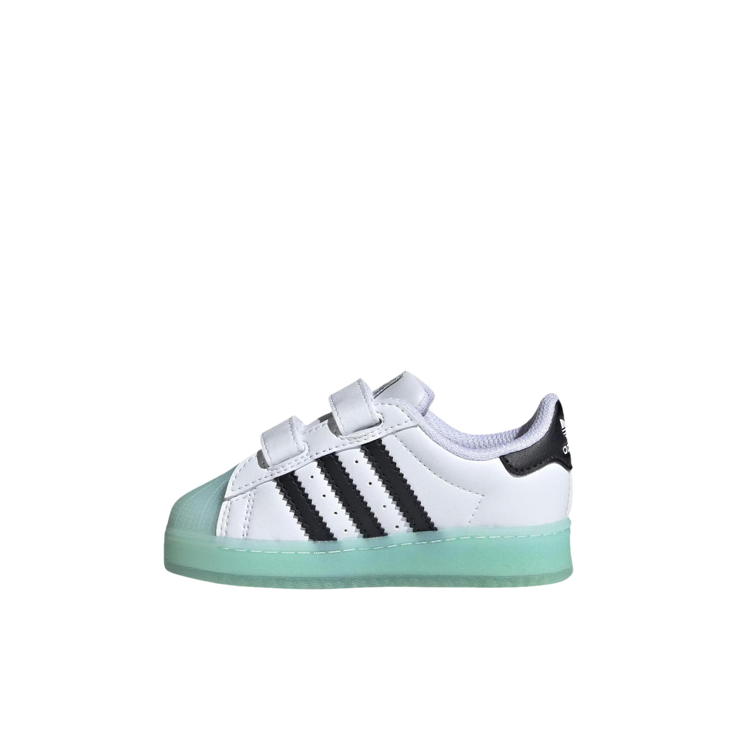 推荐商品：adidas Originals Superstar 贝壳头 魔术贴 板鞋儿童 婴童/黑色/蓝色/白色