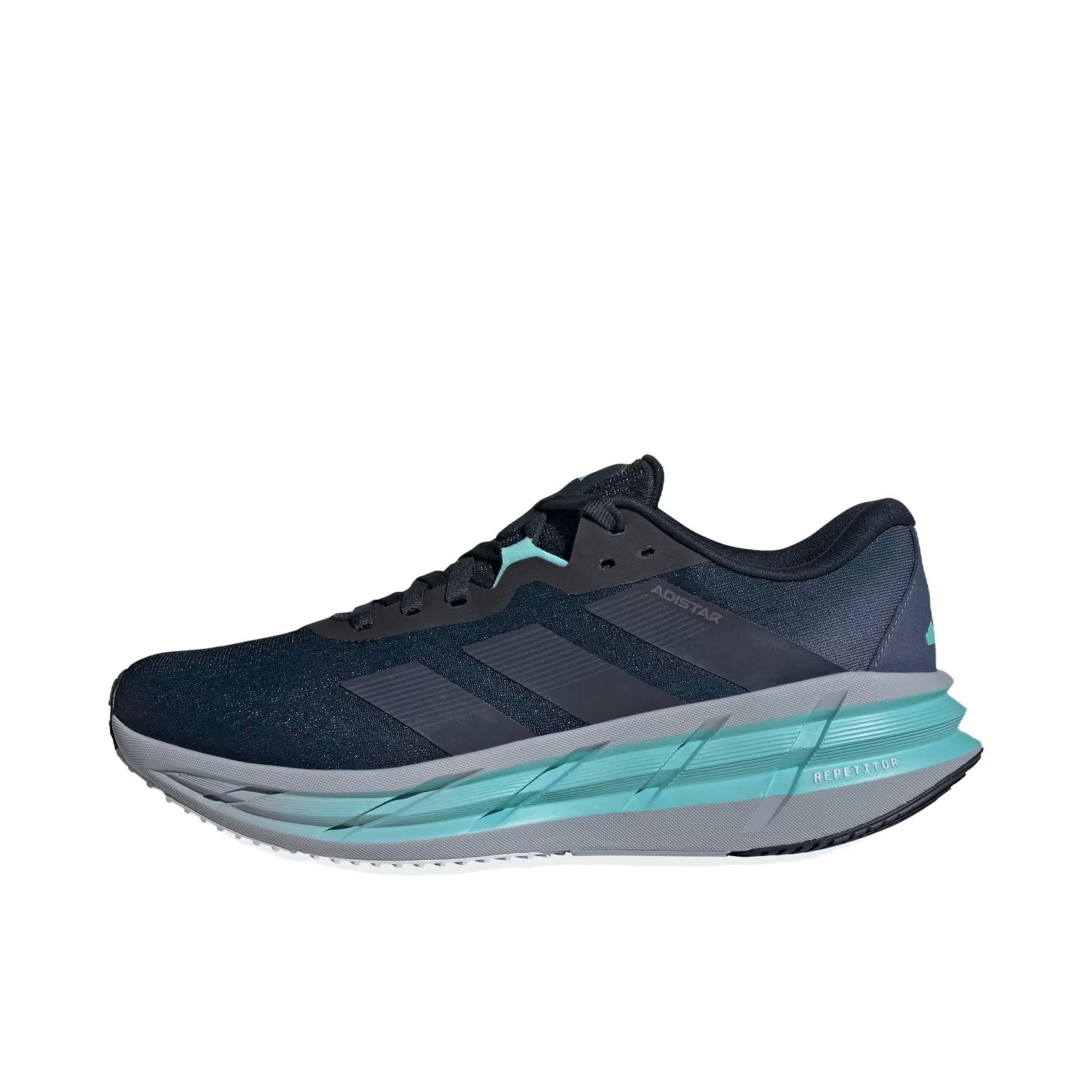 推荐商品：adidas Adistar 3 跑鞋 防滑耐磨缓震网面透气低帮系带长跑回弹 蓝色/灰色