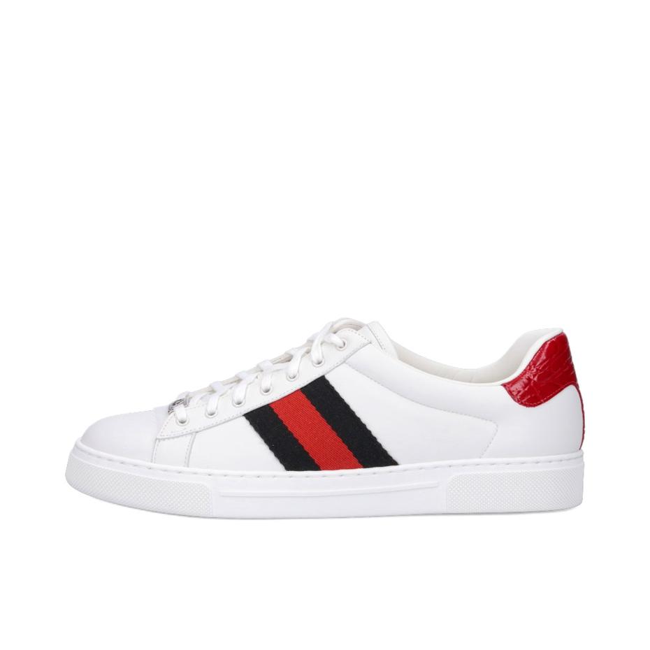 推荐商品：Gucci ACE 圆头 系带 橡胶 平跟 板鞋 白色/红色