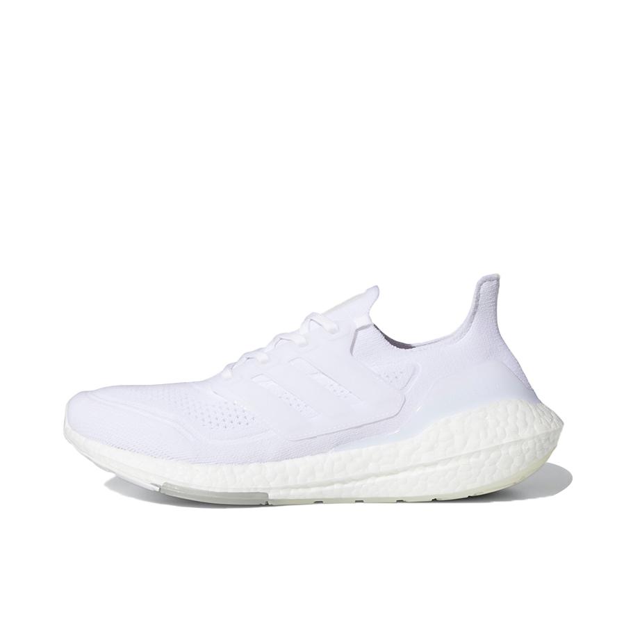 推荐商品：adidas UltraBoost 21 跑鞋 经典透气缓震织物防滑支撑防水马拉松抗扭转回弹圆头 白色/灰色