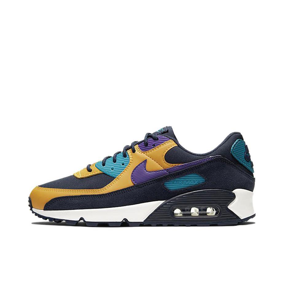 推荐商品：Nike Air Max 90 跑鞋 气垫合成革缓震透气复古增高圆头贴合拼接 ACG 黑黄蓝