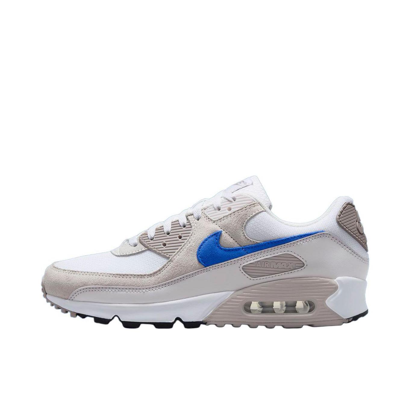 推荐商品：Nike Air Max 90 跑鞋 气垫合成革缓震透气复古增高圆头贴合拼接 纯白色/蓝色/灰色  