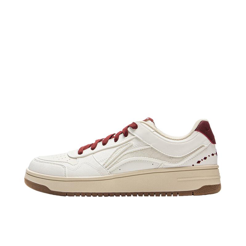 推荐商品：李宁 天迹 板鞋 增高防滑耐磨轻便回弹减震透气百搭复古时尚厚底休闲 云雾白/深殷红