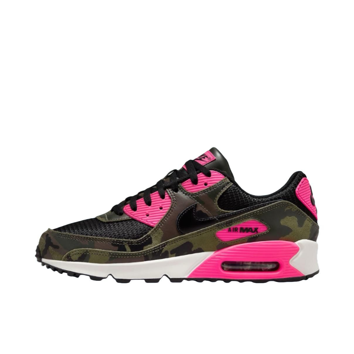 推荐商品：Nike Air Max 90 跑鞋 气垫合成革缓震透气复古增高圆头贴合拼接 粉色/绿色/黑色