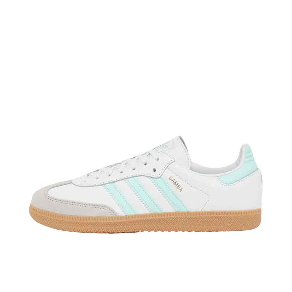 推荐商品：adidas Originals Samba OG T头鞋 板鞋 经典复古舒适百搭耐磨合成革圆头薄底贴合 正白色/蓝色