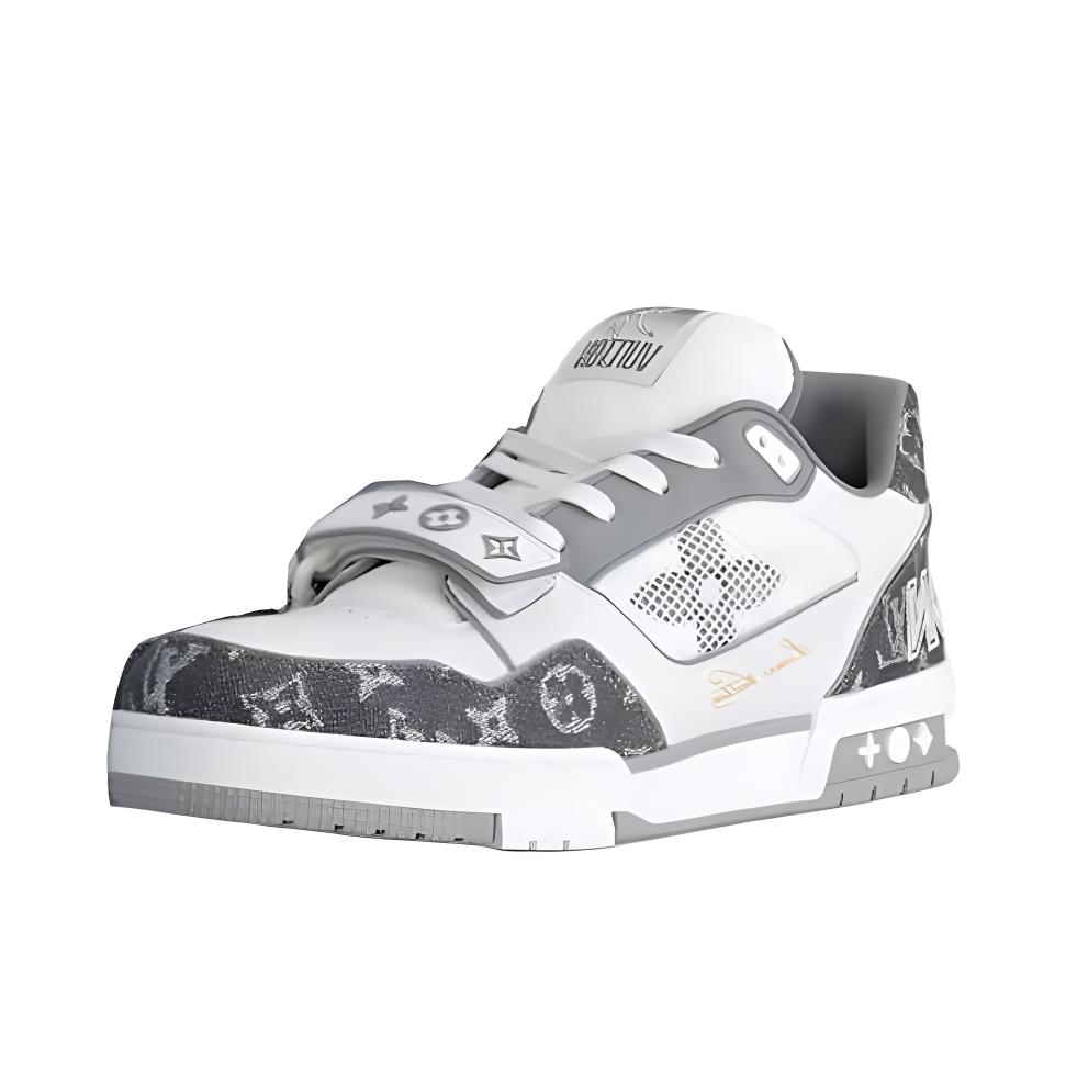 推荐商品：Louis Vuitton trainer 百搭复古 轻便平跟 花朵图案 牛仔布 板鞋 白色/灰色